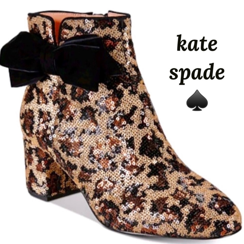 kate spade Leopard Sequin Bow Ankle Booties NIB!